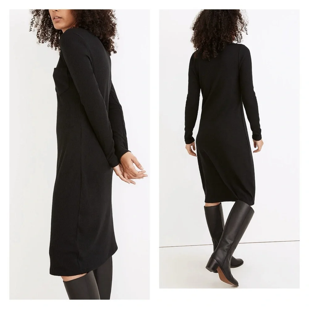 Madewell Long-Sleeve Pocket Tee Dress Size Small in Black